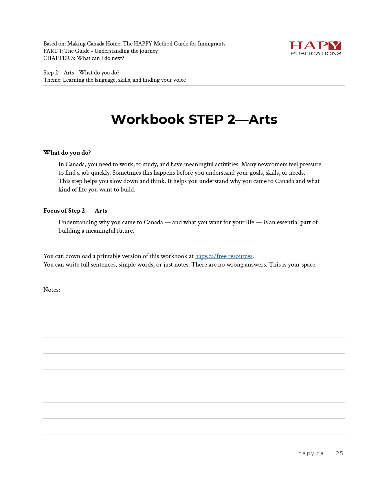 Free download Step 2 Arts_Workbook (8.5x11) Making Canada Home - hapy.ca